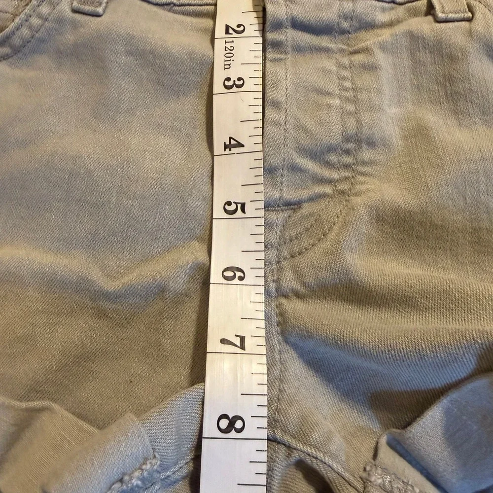 7 For All Mankind Tan Distressed Denim Shorts Button Fly Low Rise Size 27 Gray